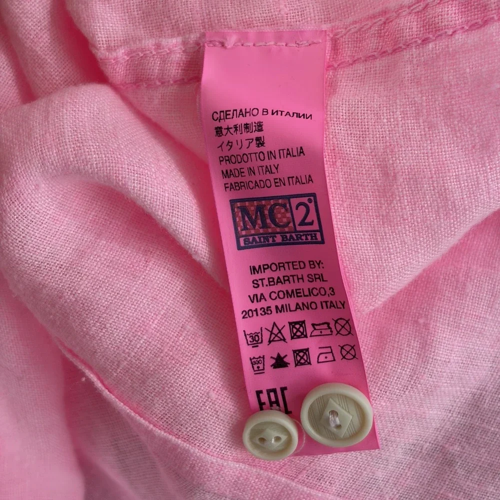 MC2 SAINT BARTH Pure 100% Linen Shirt in Pink Men Large Resort Beach NWOT $200